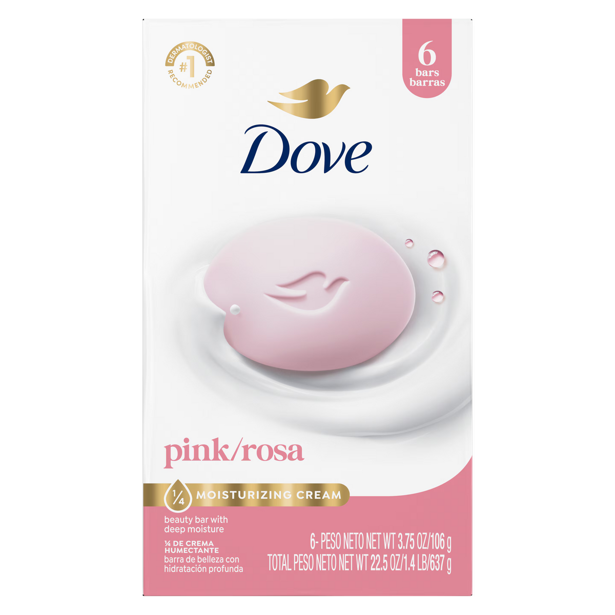 Dove Pink Beauty Bar Soap with ¼ Moisturizing Cream – 3.75 oz / 106g USA (6 Pack)