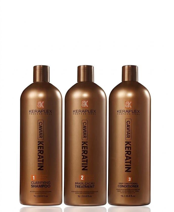 Keraplex Caviar Keratin Professional Hair Treatment Kit – Clarifying Shampoo, Brasil Cacau Keratin Treatment & Deep Conditioning Conditioner 1L