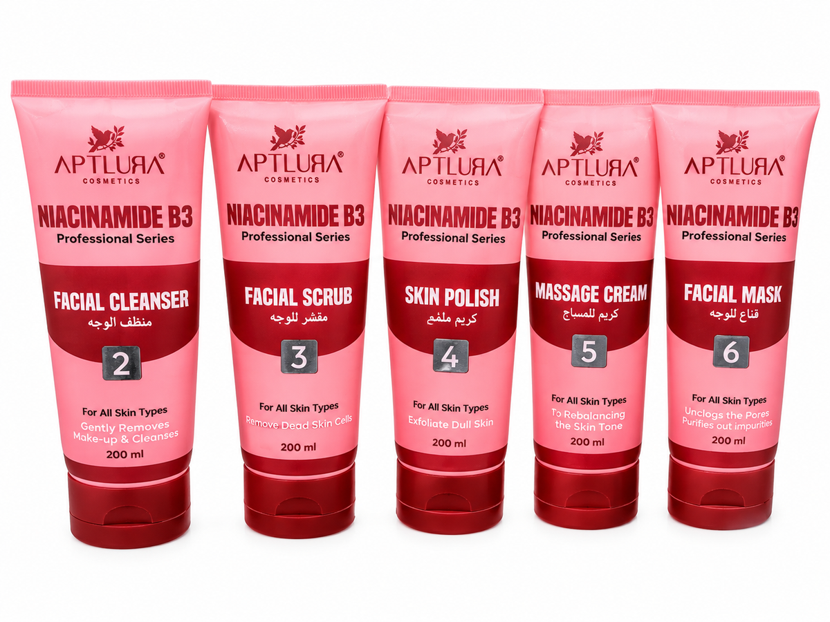 Aptlura Niacinamide B3 Facial Kit – Professional Facial Cleanser, Scrub, Polish & Mask