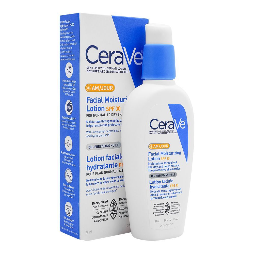 CeraVe AM Facial Moisturizing Lotion SPF 30 with Ceramides, Niacinamide & Hyaluronic Acid (89ml)