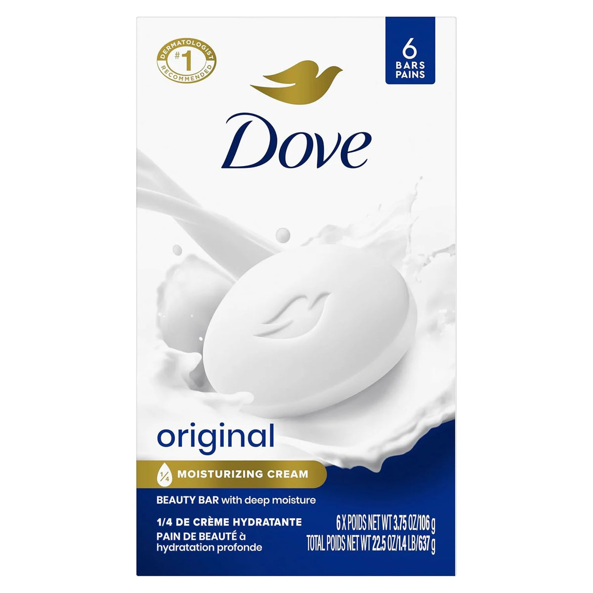 Dove Original Beauty Bar Soap with ¼ Moisturizing Cream – 3.75 oz / 106g USA (6 Pack)
