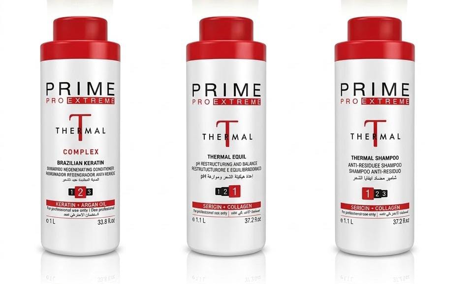 Prime Pro Extreme Thermal Complex Brazilian Keratin Hair Treatment Kit – Thermal Liquid, Anti-Residue Shampoo & Reconditioning Treatment 1L
