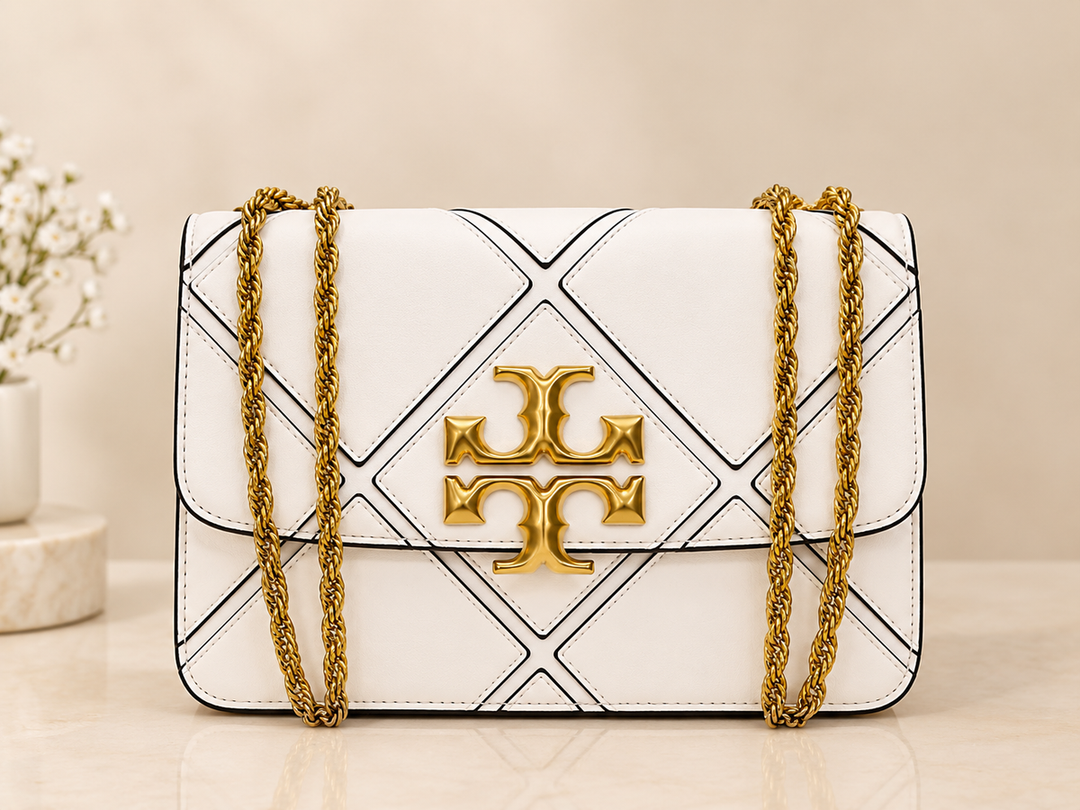 White Quilted Shoulder Bag – Elegant Designer-Style Handbag | Women’s Crossbody Bag with Gold Chain Strap