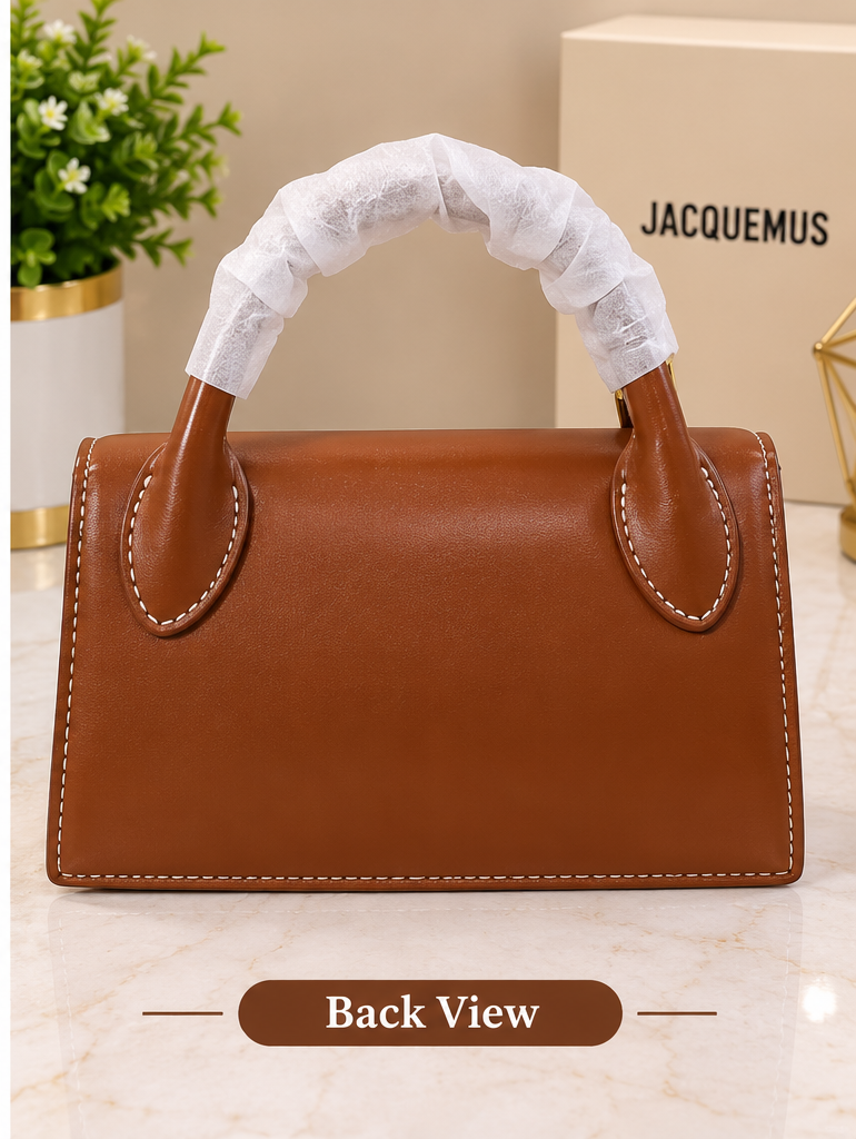 Brown Jacquemus Handbag – Elegant Structured Shoulder Bag | Women’s Luxury Top Handle Handbag with Gold Buckle Detail