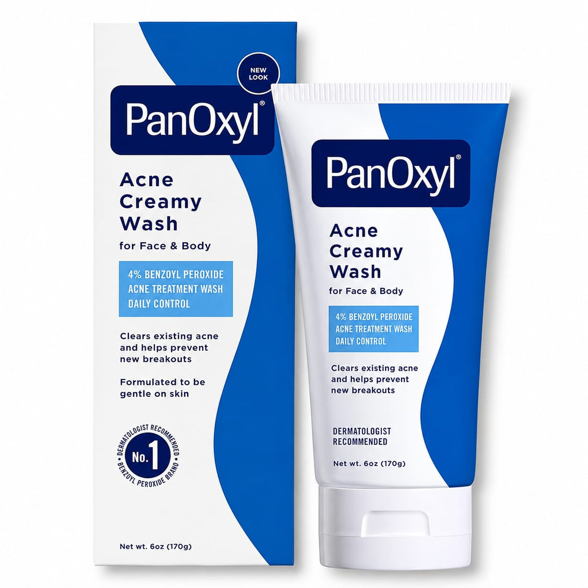 PanOxyl Acne Creamy Wash – 4% Benzoyl Peroxide Daily Facial Cleanser & Body Wash for Breakout Control (170G)