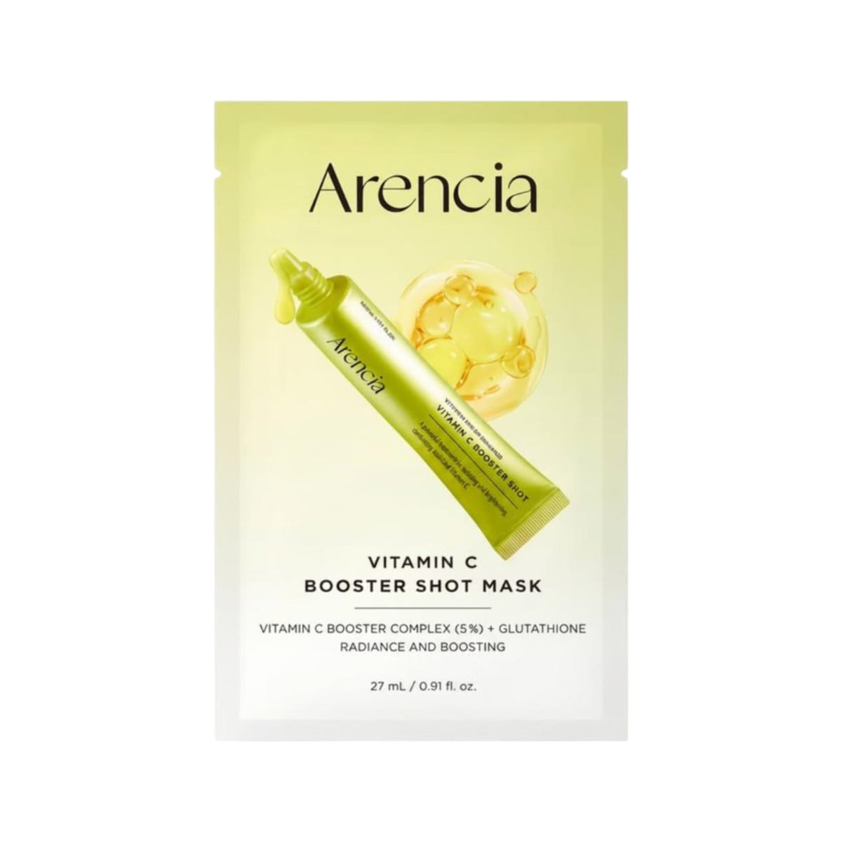 Arencia Vitamin C Booster Shot Mask 27ml – Brightening Sheet Mask with 5% Vitamin C Complex & Glutathione