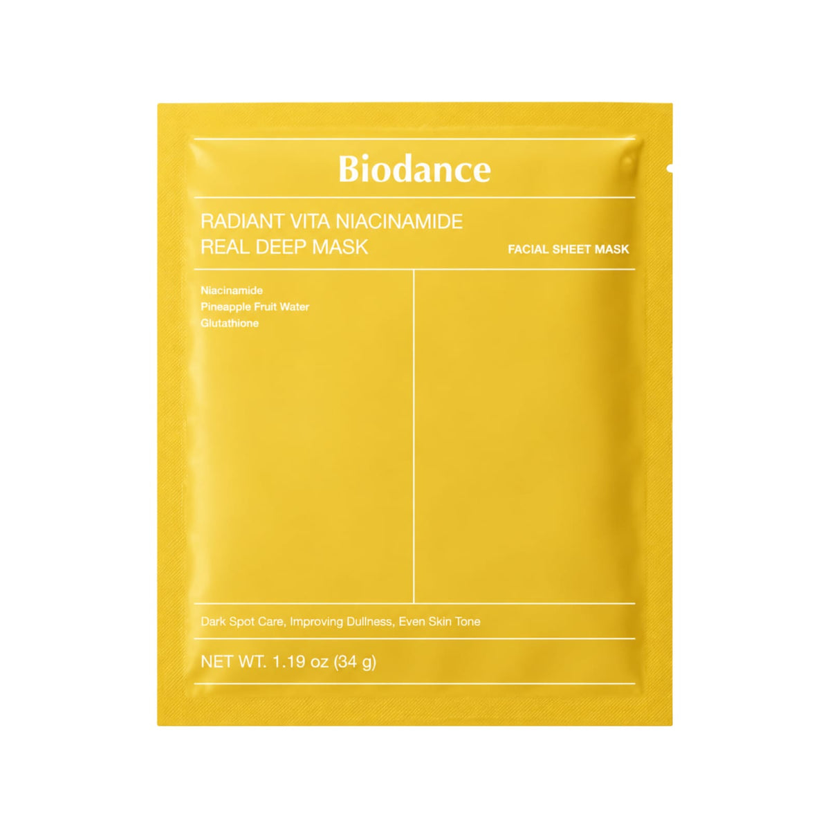 Biodance Radiant Vita Niacinamide Real Deep Mask – Brightening Hydrogel Sheet Mask for Dark Spots & Dull Skin (34g)