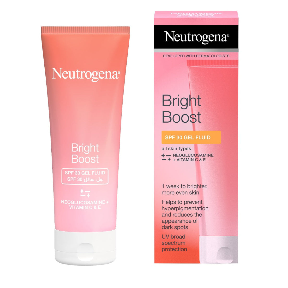 Neutrogena Bright Boost SPF 30 Gel Fluid (50ml) – Daily Facial Sunscreen Moisturiser with Neoglucosamine & Vitamin C & E