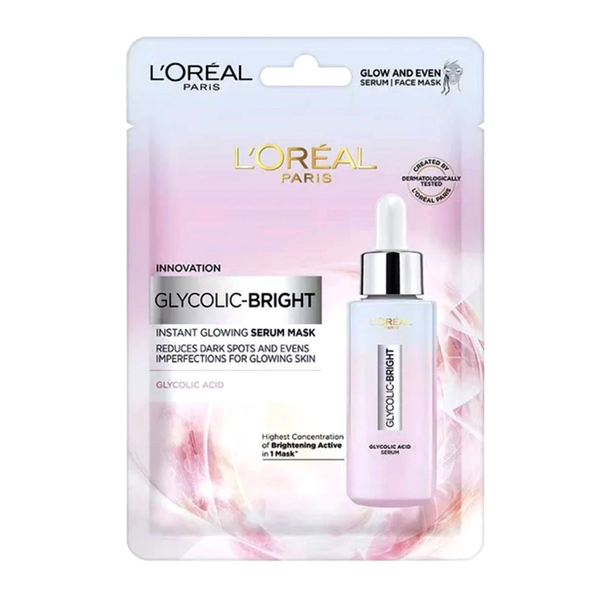 L'Oréal Paris Glycolic Acid Face Sheet Mask – Instant Glowing & Dark Spot Reduction Serum Mask