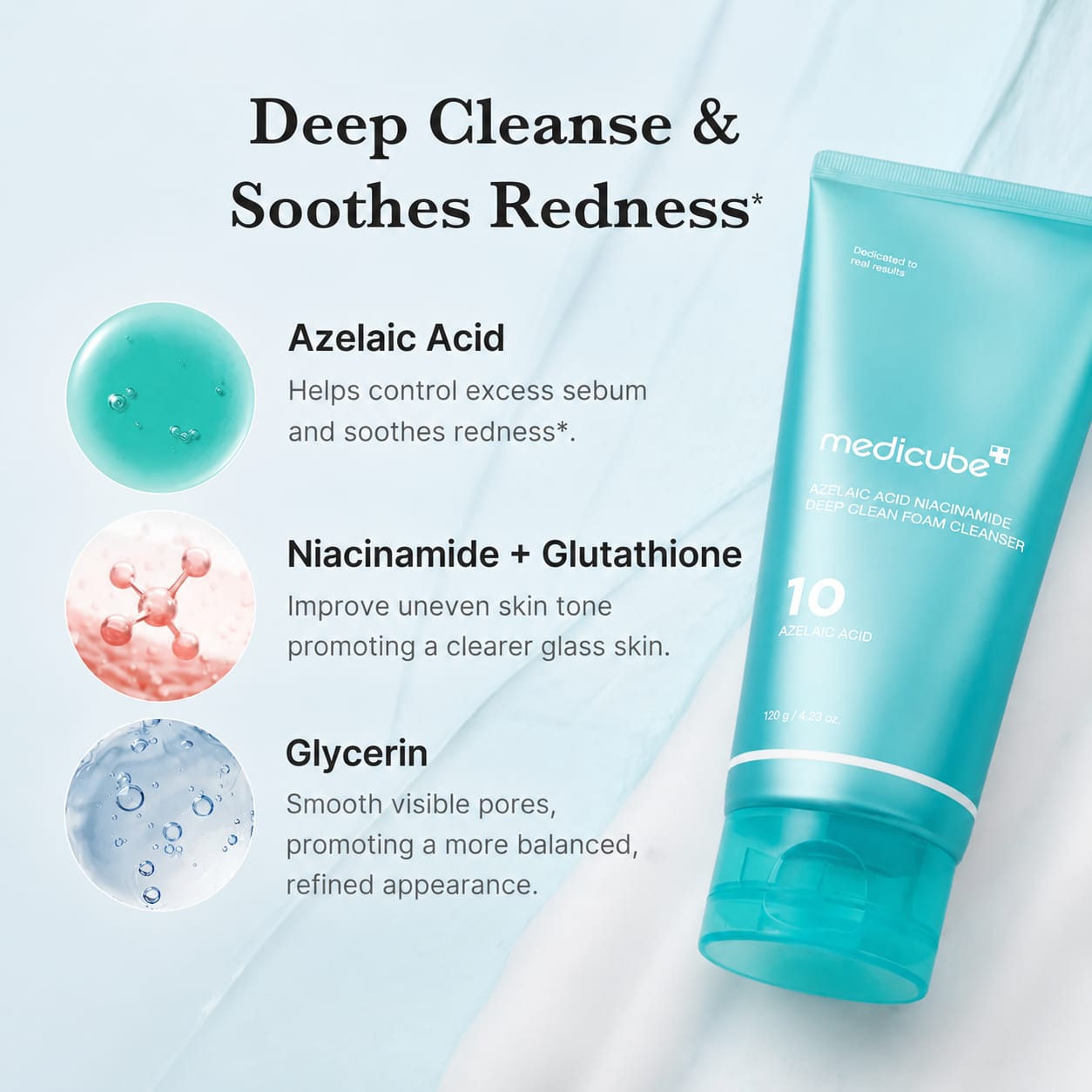 Medicube 10% Azelaic Acid & Niacinamide Deep Clean Foam Cleanser – Blemish Control & Pore Cleansing Face Wash (120g)