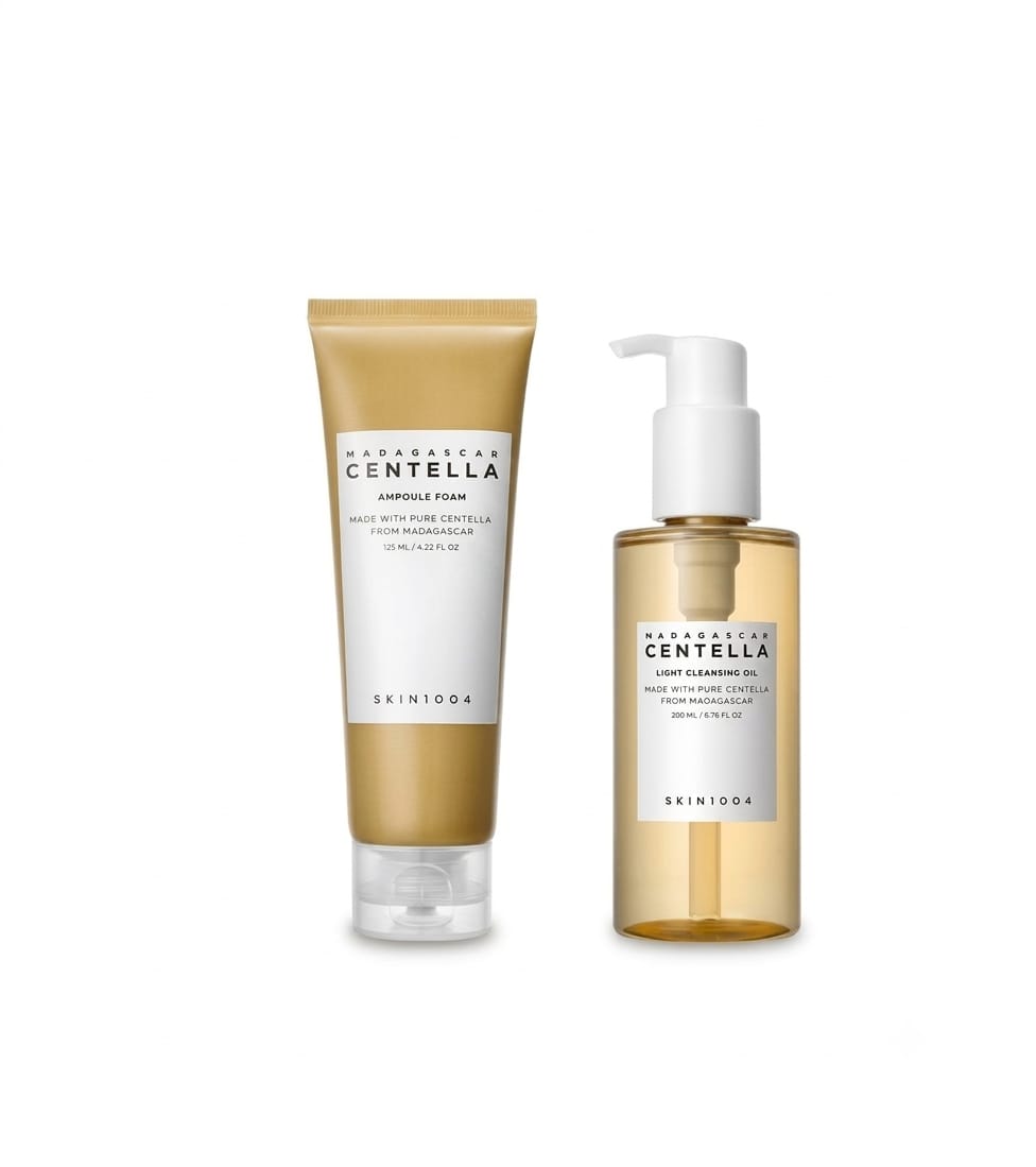SKIN1004 Madagascar Centella Double Cleansing Duo Set – Light Cleansing Oil & Ampoule Foam Set for Soothing & Deep Cleansing