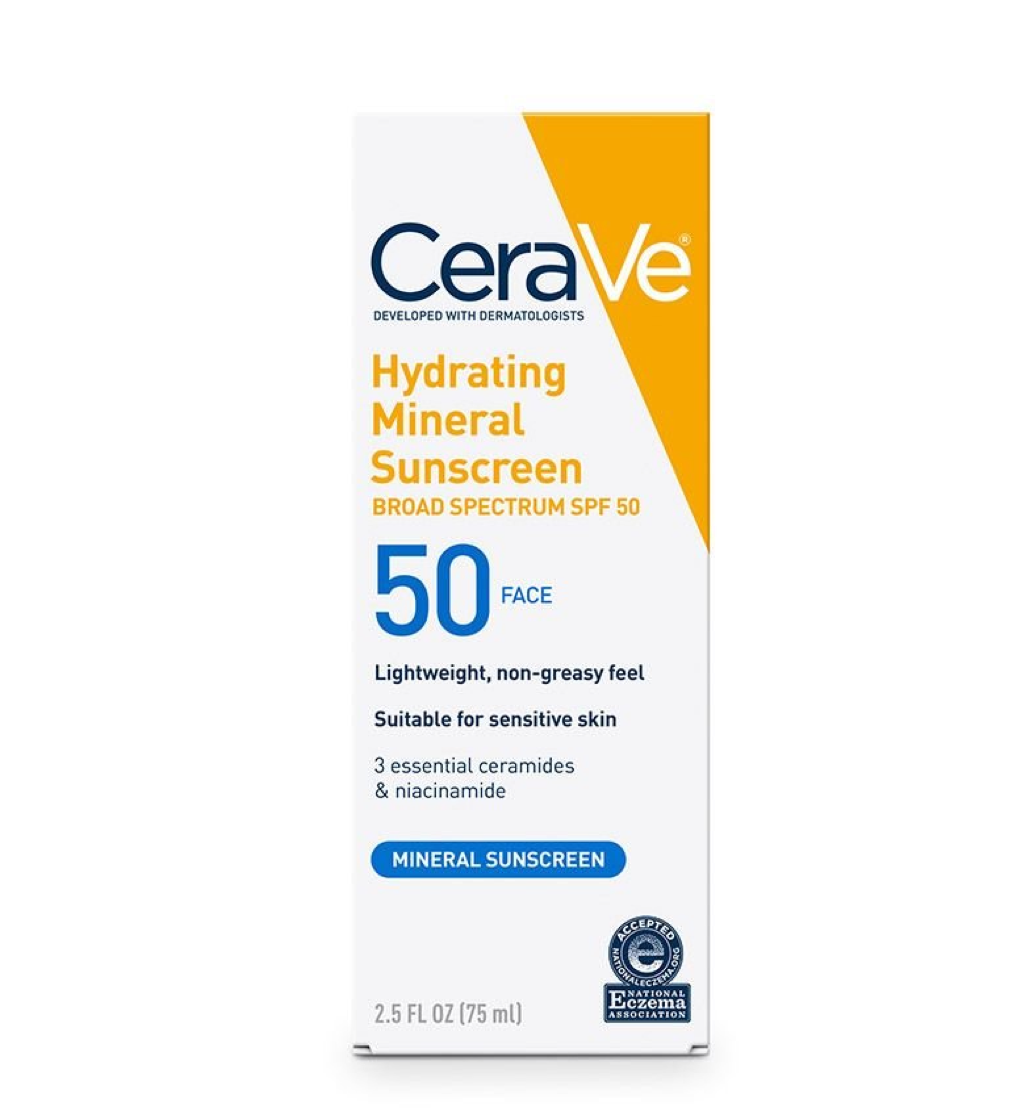 CeraVe Hydrating Mineral Sunscreen SPF 50 Face Lotion (75ml) – Lightweight Sunblock for Sensitive Skin