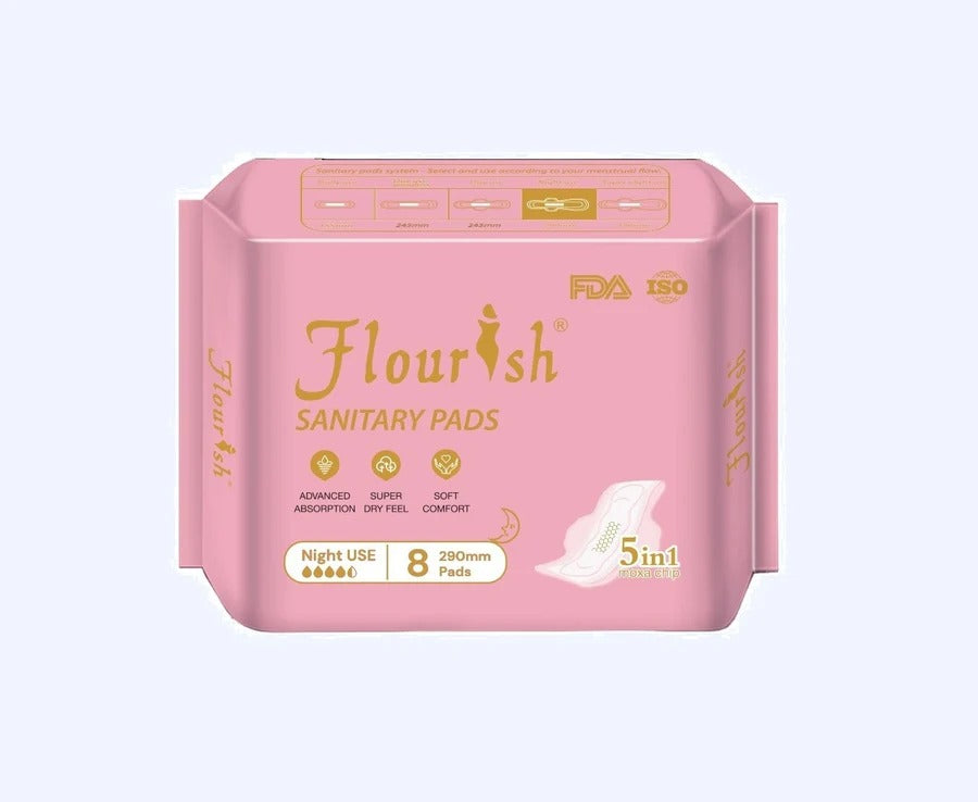 Flourish 5-in-1 Night Use Sanitary Pads with Moxa Chip - 290mm (8 Count)