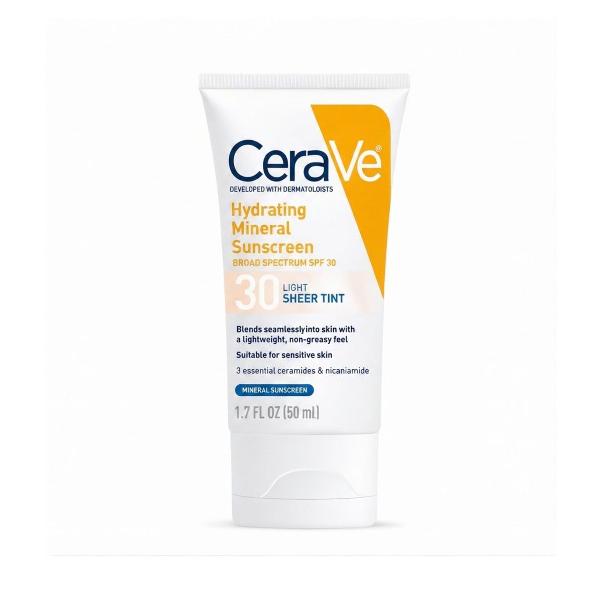 CeraVe Hydrating Mineral Sunscreen SPF 30 Light Sheer Tint (50ml) – Tinted Daily Face Sunscreen